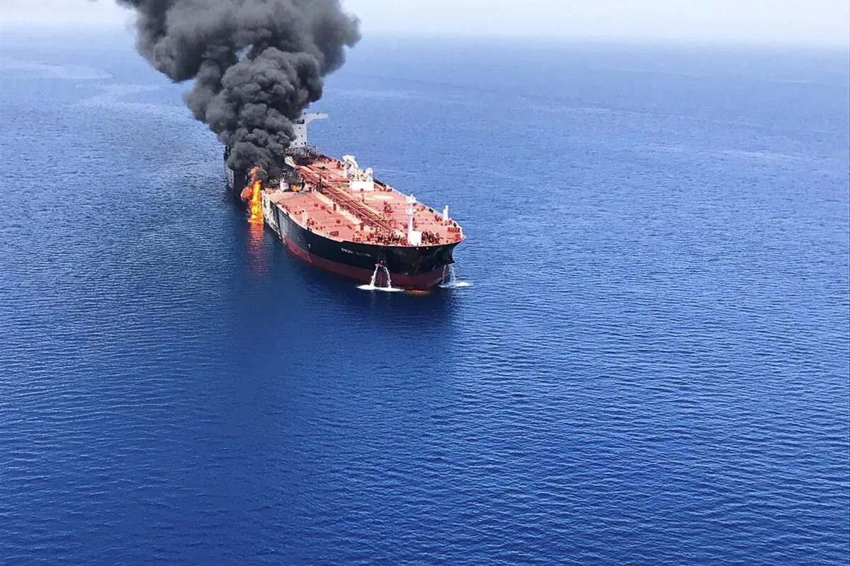 A ship carrying oil was hit in the Strait of Hormuz