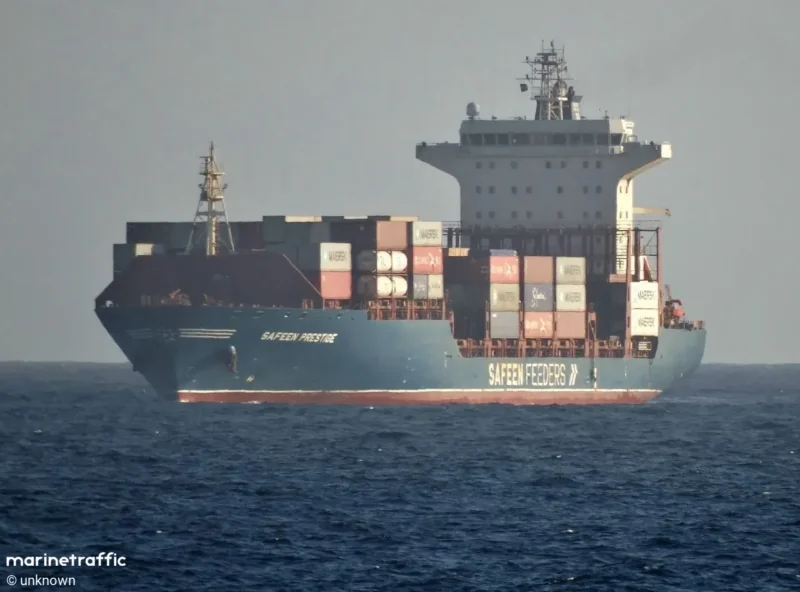 First container ship hit and set on fire in the Strait of Hormuz