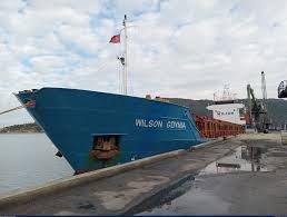 Wilson Gdynia ship allides with Kiel Canal lock jetty in Germany