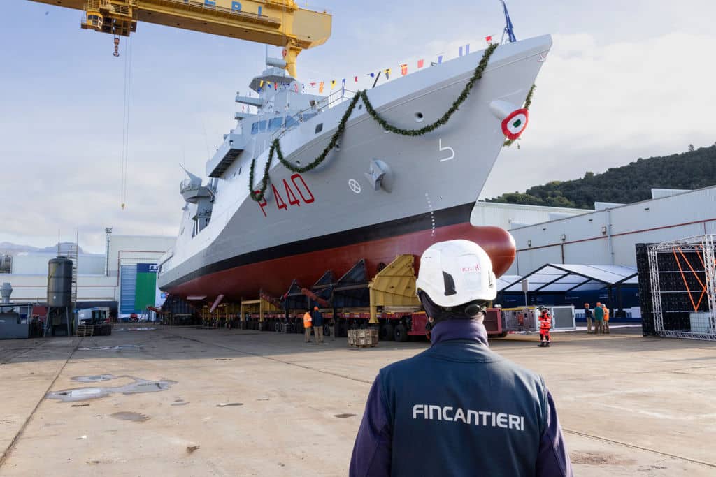 Fincantieri launches the next-generation offshore patrol vessel Ugolino Vivaldi.