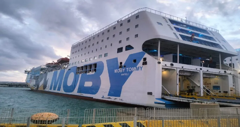 The Moby Tommy ferry hits the dock in Civitavecchia.
