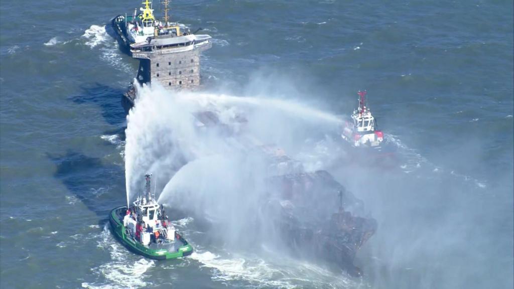 Cargo Ship collides oil tanker off UK coast, causing fire disaster ( Photos + Video )